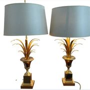 Pair of palm lamps in gilded brass – Maison Boulanger, circa 1980