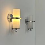 Pair of vintage wall lights, chrome and opaline, France, 1970.