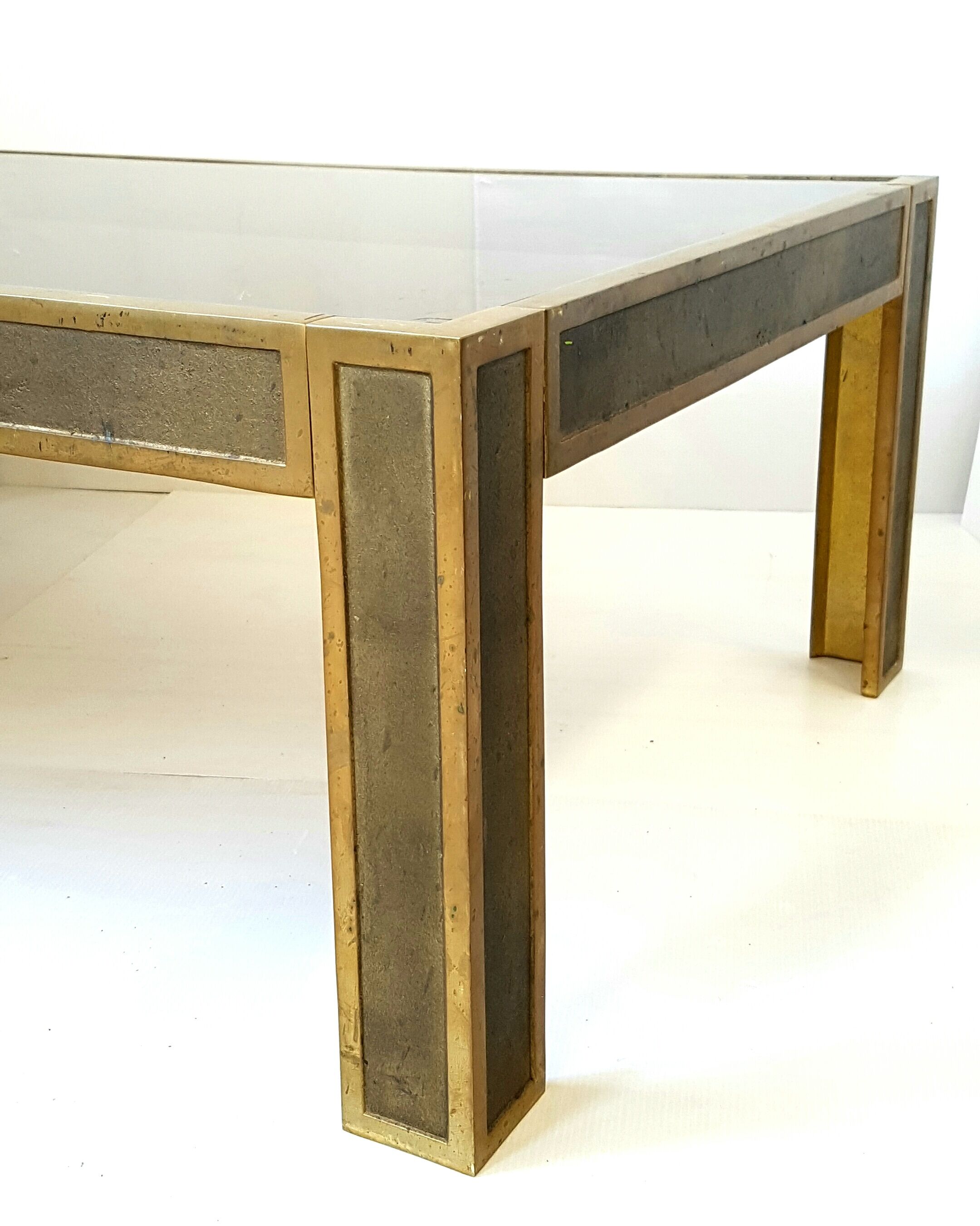 Coffee table in bronze & smoked glass 1970