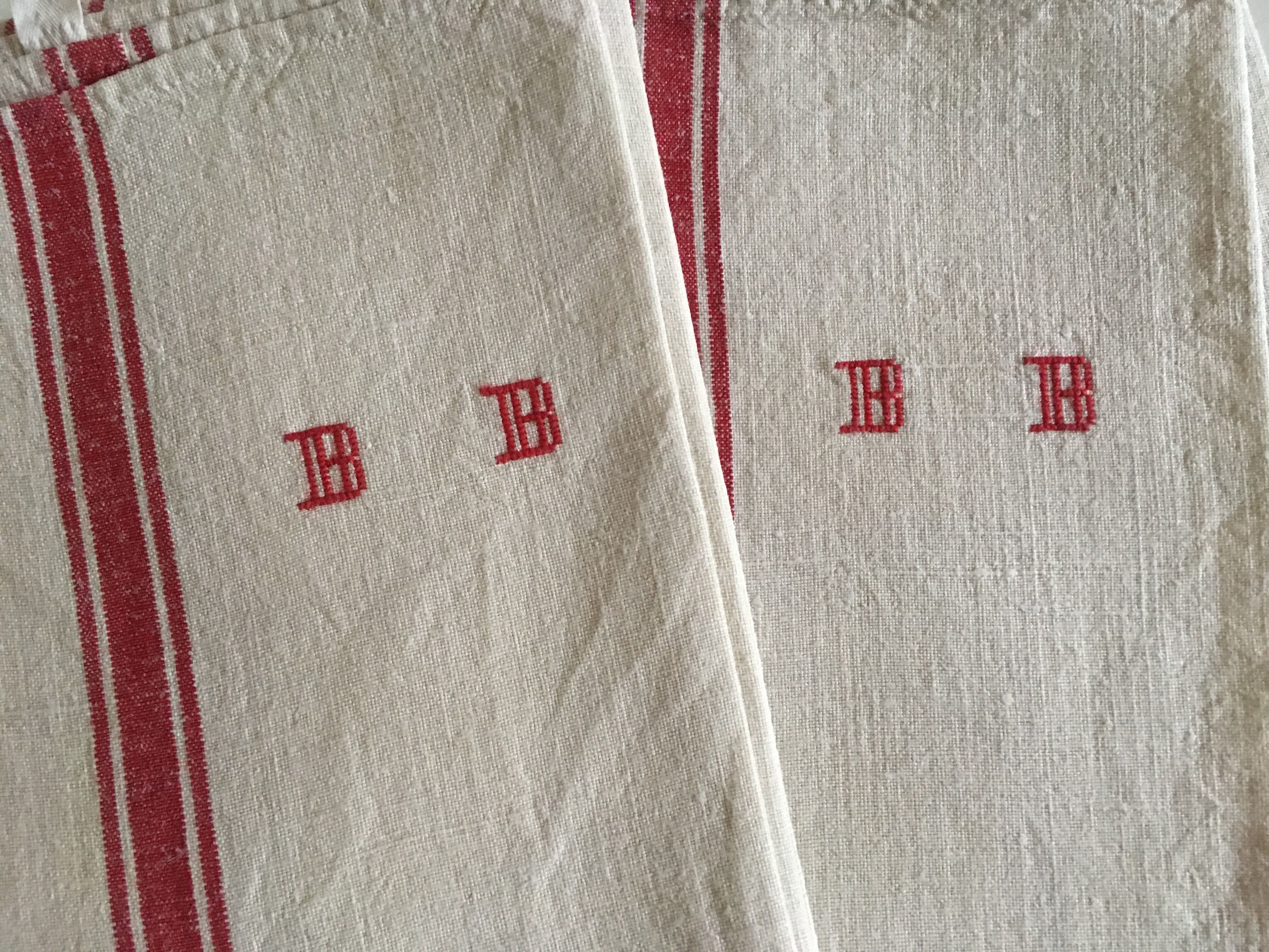 Pair of dishcloths linen monograms old