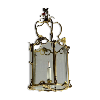 Lanterne en bronze doré, verres galbés d’origine, vers 1900
