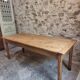 Old farmhouse dining table, rustic kitchen, poplar top, chestnut base, two drawers, 1800–1850.