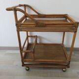 Rolling table, bamboo rattan service 70s