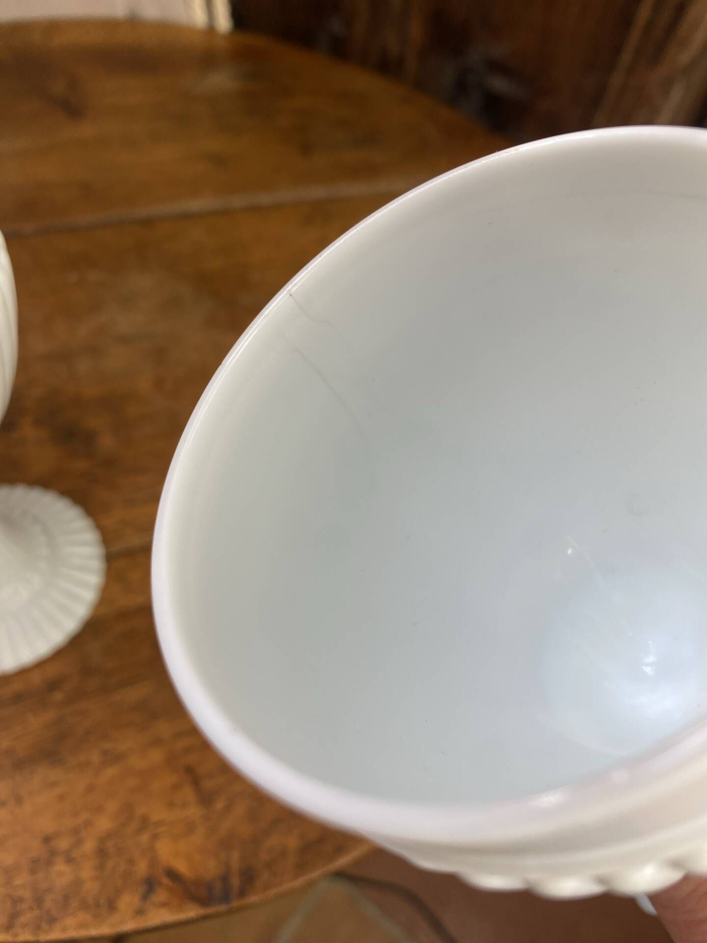 Footed glasses, white opaline chalices