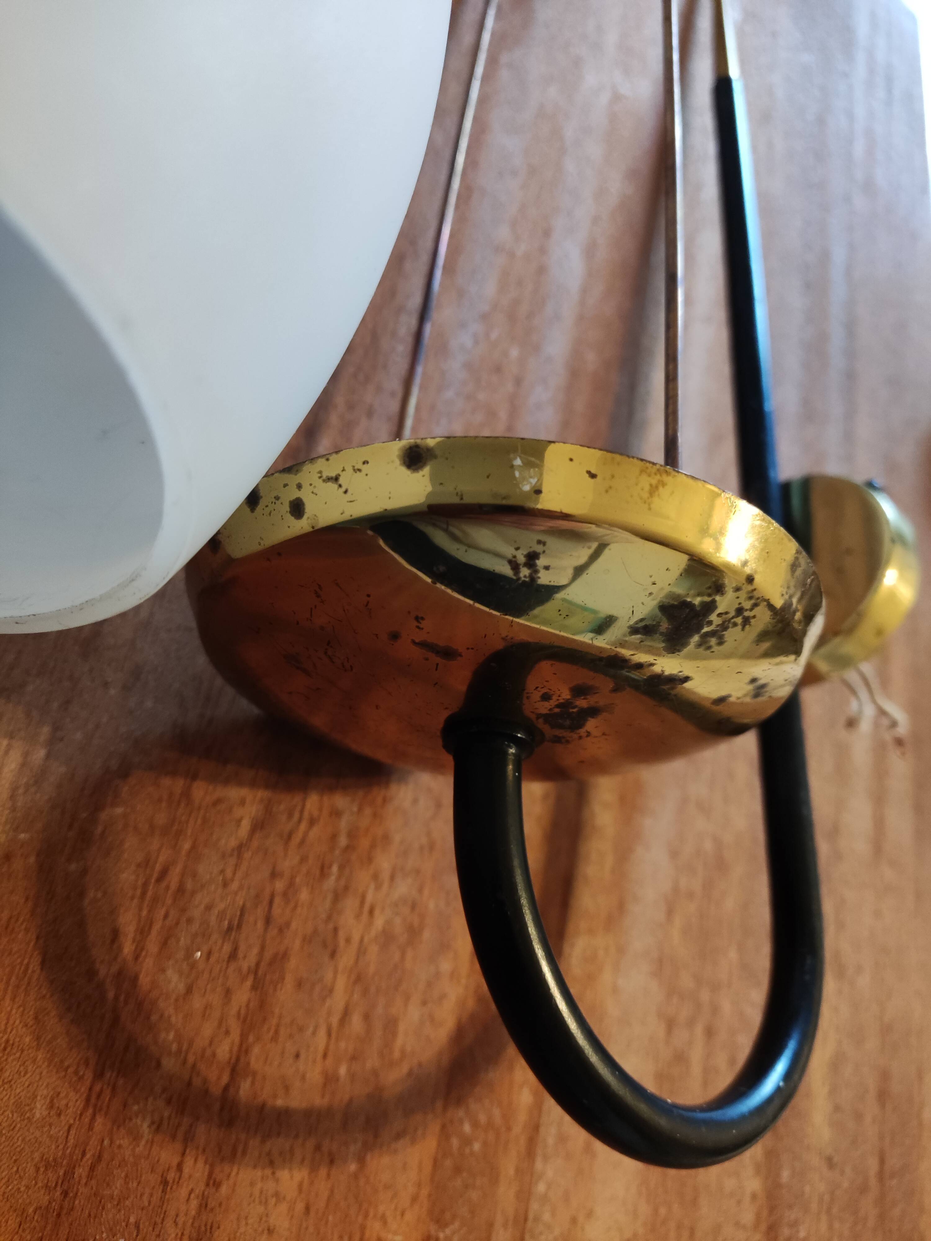 Brass and white opaline wall light