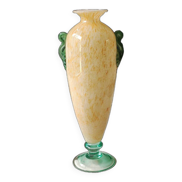 Amphora vase, speckled yellow. Murano style. Blown glass. Height 28 cm