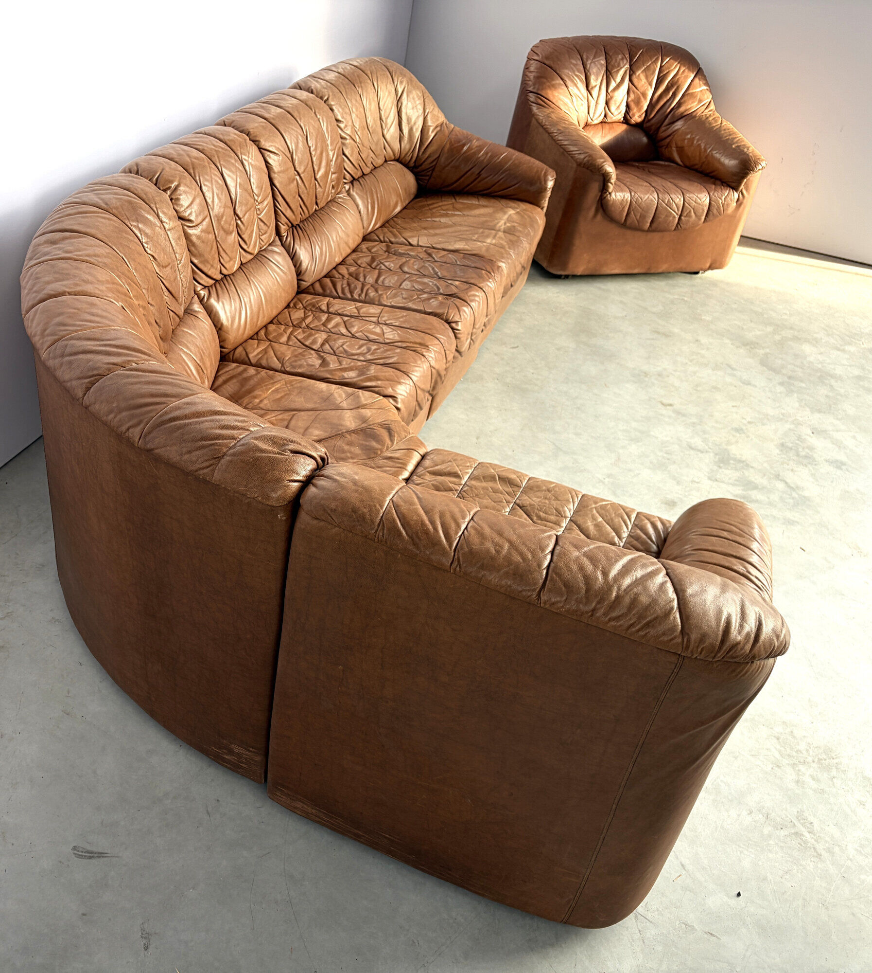 Vintage brown leather modular sofa by, 1970s