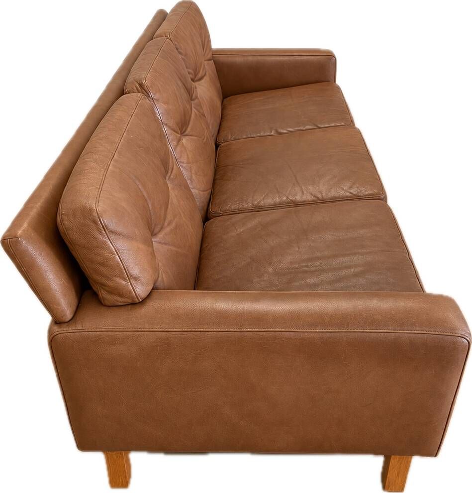 Vintage Scandinavian Peem Oy mid-century 3 person sofa in cognac leather 1960s