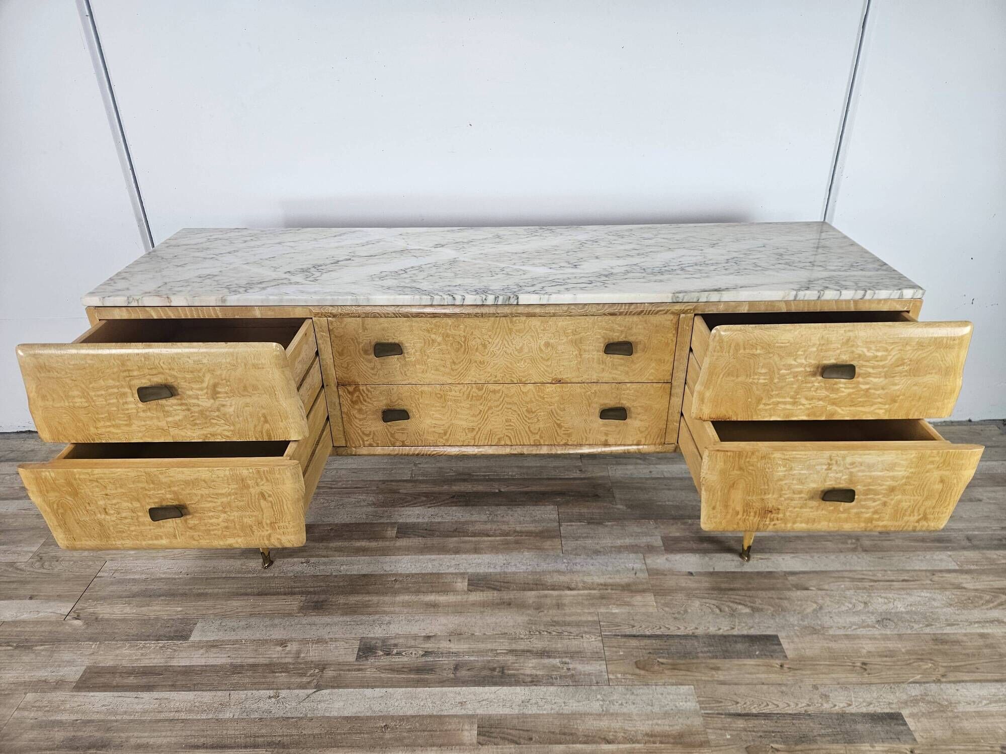 1950s maple chest of drawers with a marble top