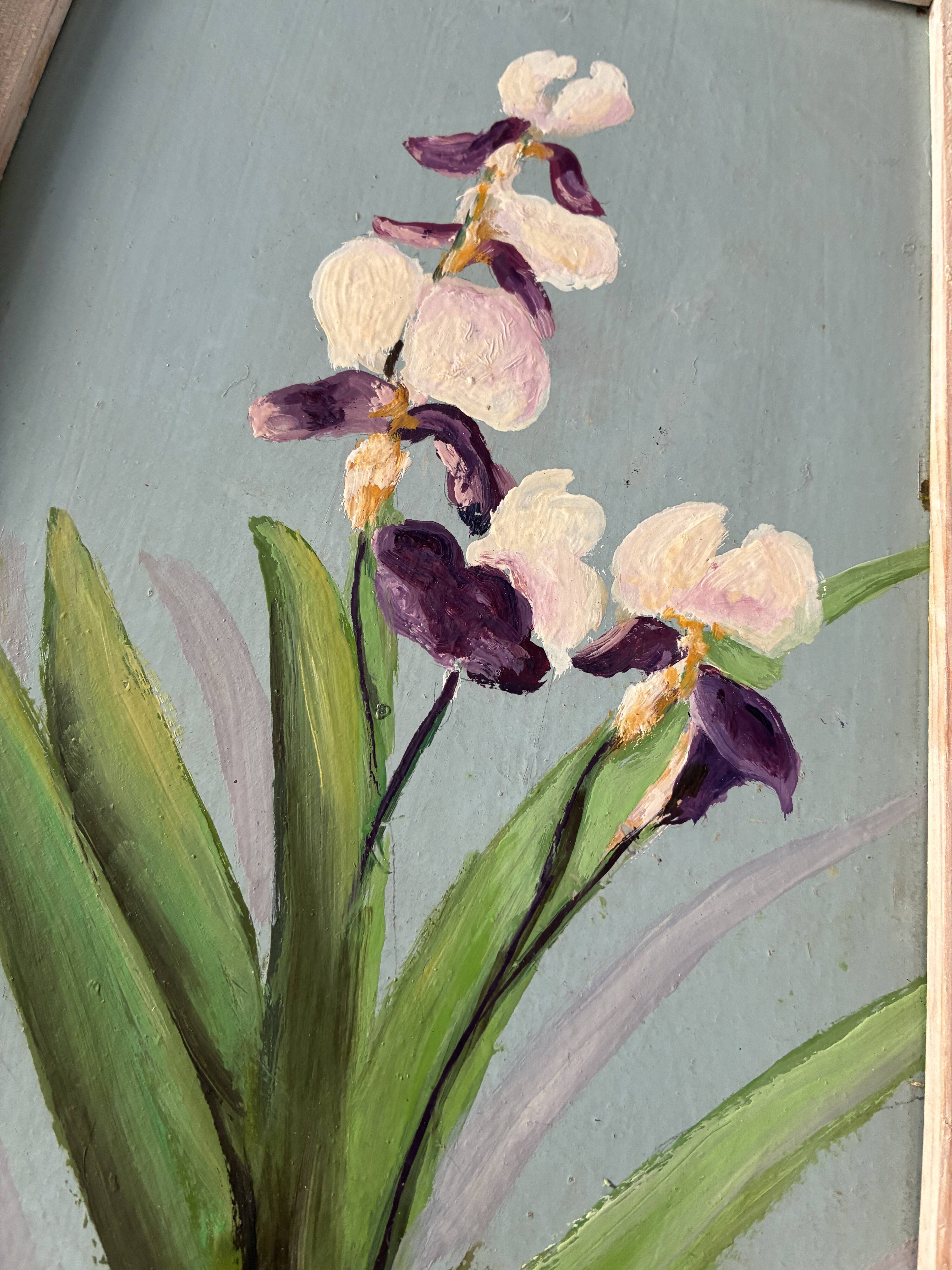 Tableau huile sur contreplaqué "Iris"