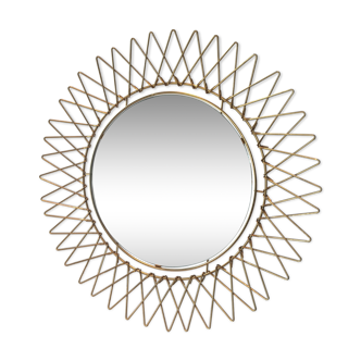 Miroir soleil métal doré des années 70 diamètre 29cm