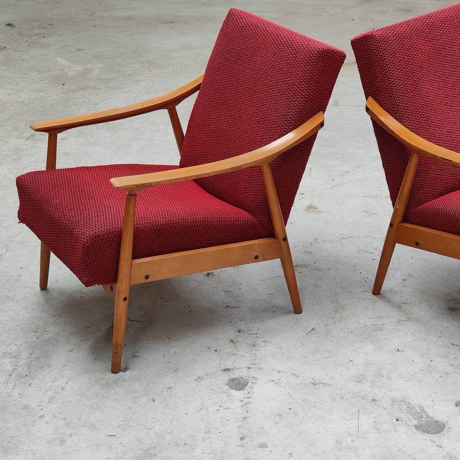 Pair of Czechoslovak armchairs 1960 red pink 1960