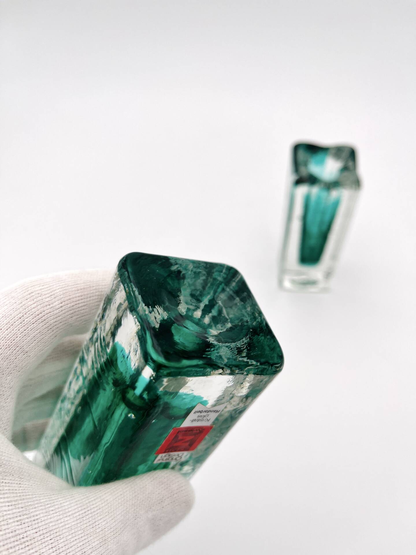 Paire de soliflores brutalistes Schott Zwiesel Cristal Eisglas