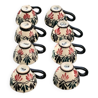 Lot of 8 liqueur cups, Saint Jean de Brittany, numbered 1959, hand painted