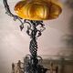 large wrought iron work lamp Andalusian style 1900 marbled opaline,,,, 49x25 magnificent and rare