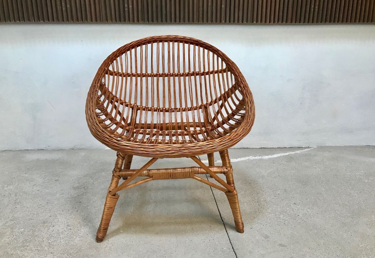 Easy Chair Hand-Woven in Wicker Rattan, Italy 1950s