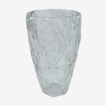 Vase en verre motif fleurs vintage années 40/50