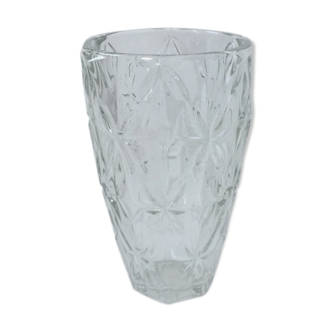 Vase en verre motif fleurs vintage années 40/50