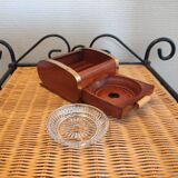 Ashtray and vintage wooden cigarette box