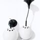 Two white metal globe pendant lights, 1970s.