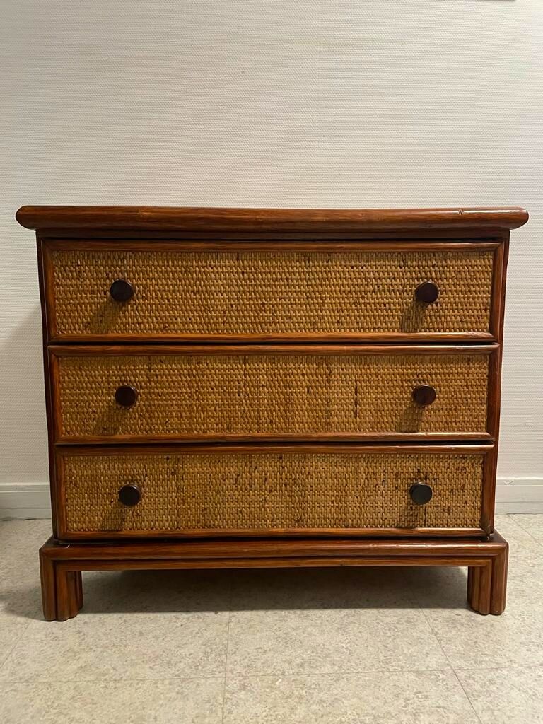 Vintage rattan chest of drawers, bamboo and wood