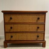 Vintage rattan chest of drawers, bamboo and wood