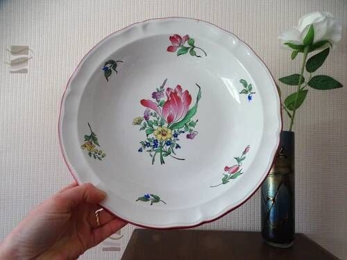 KG LUNEVILLE "Reverb" Salad bowl and deep dish earthenware hand-painted flowers