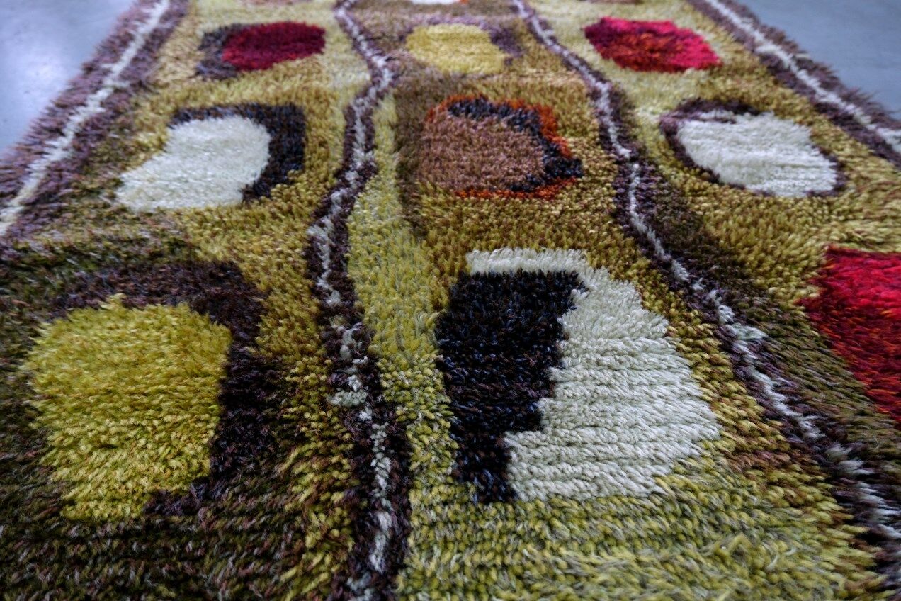Scandinavian Hand-Knotted Woolen Rya Rug, Sweden, 1960s