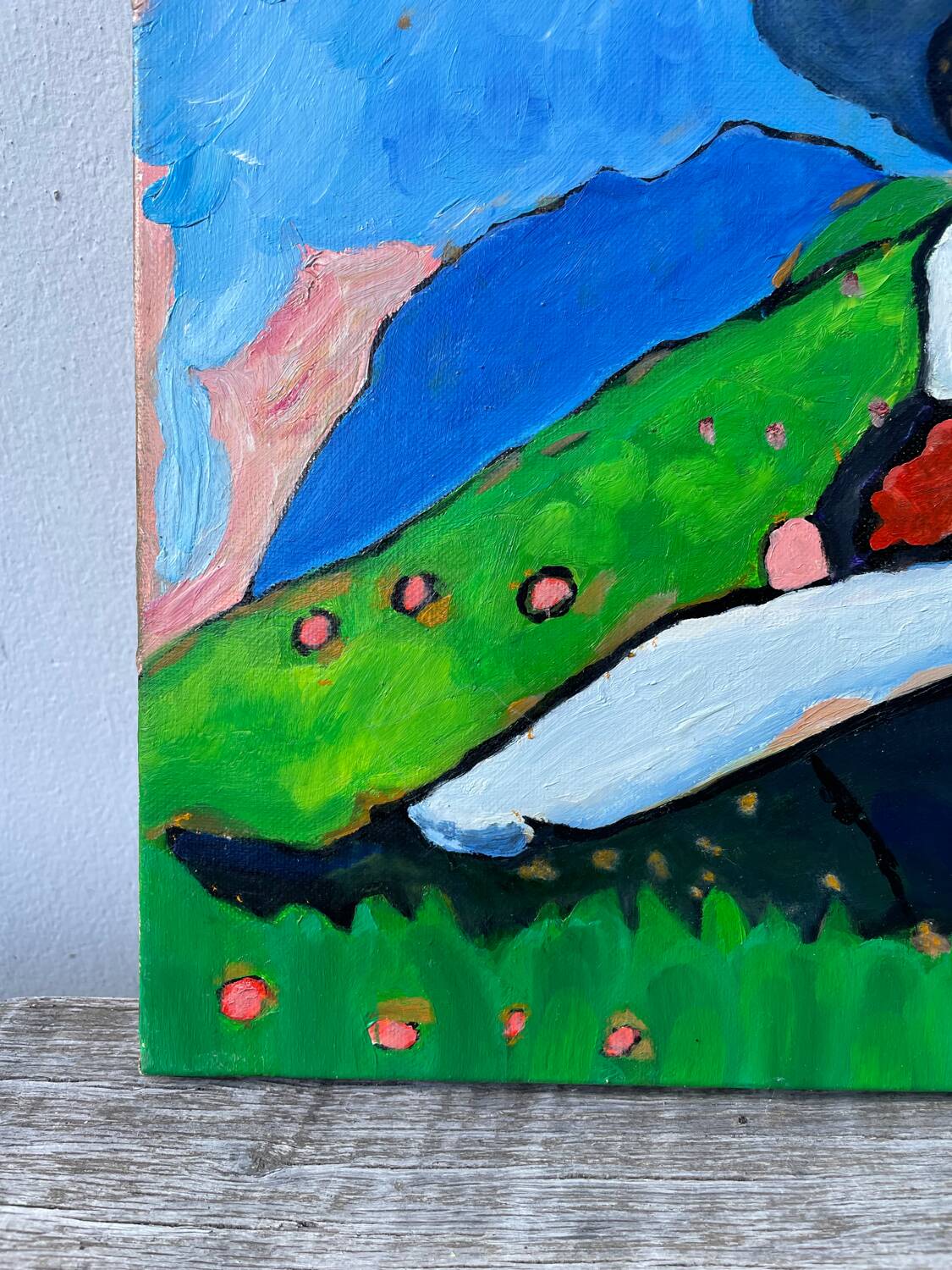 Tableau huile sur toile campagne couple