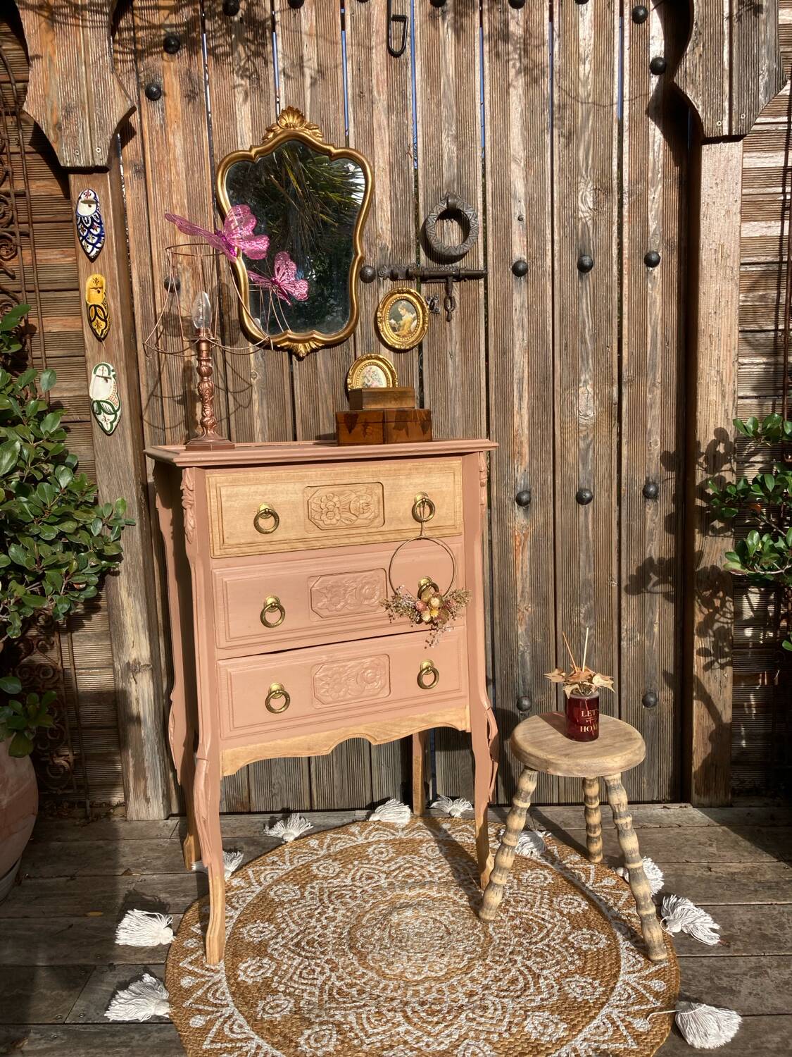 Petite commode ART DÉCO esprit coiffeuse terracotta