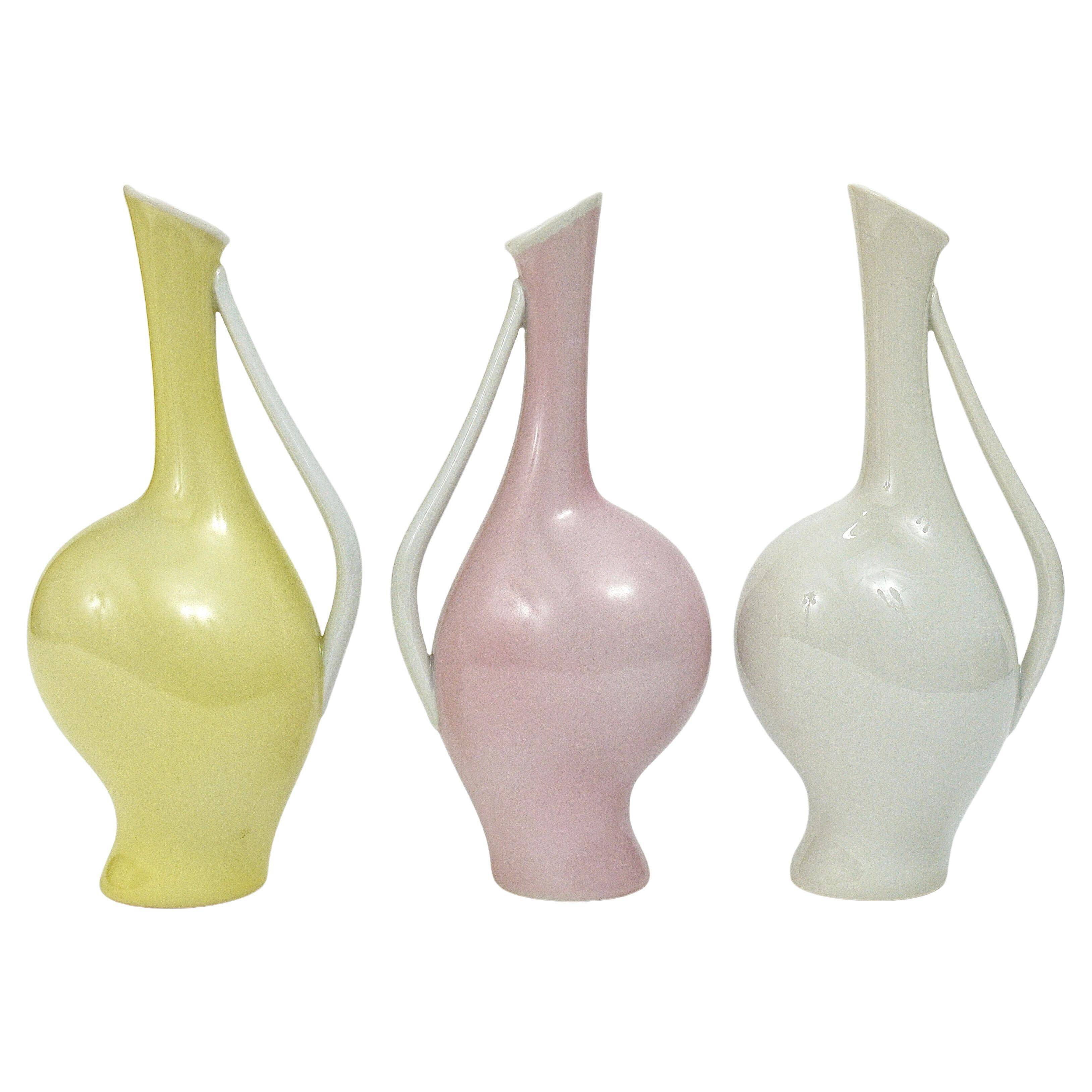 3 vases en porcelaine pastel "Luise" du milieu du siècle, Fritz Heidenreich, allemand