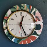 Vintage formica clock round silent wall pendulum "FFR terracotta green"