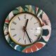 Vintage formica clock round silent wall pendulum "FFR terracotta green"