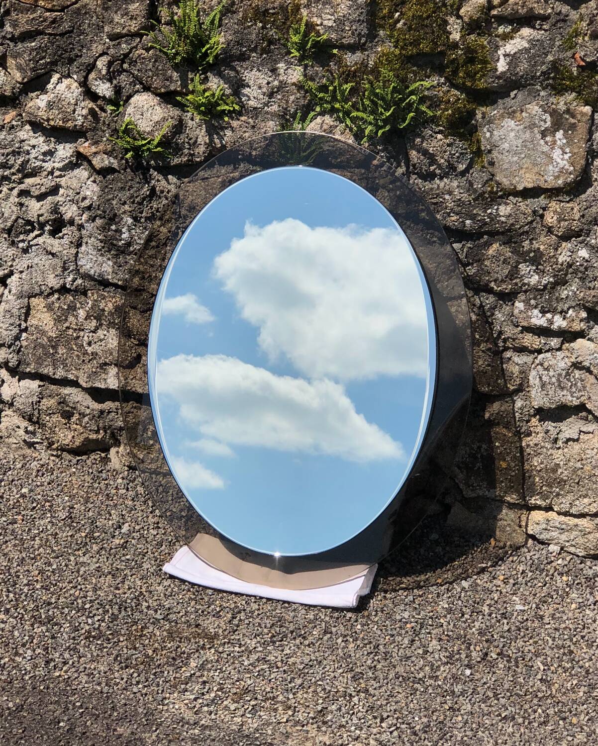 Miroir oval verre fume vintage 1970 marque lupi cristal color