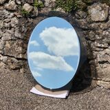 Miroir oval verre fume vintage 1970 marque lupi cristal color