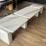 Coffee table in carrara marble with 3 modular elements, italian design ca 1970