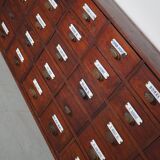 Large Antique Belgian Pitch Pine Apothecary Cabinet with Enamel Shields, 1900s