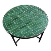 Table basse ronde en zellige vert émeraude – Artisanat marocain