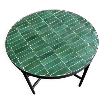 Table basse ronde en zellige vert émeraude – Artisanat marocain
