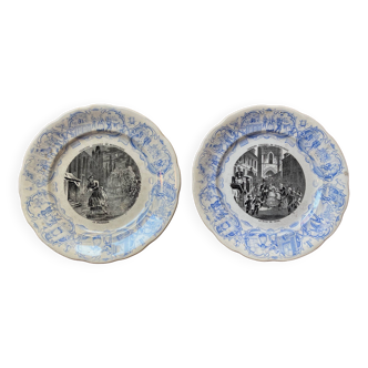 2 talking plates Digoin & Sarreguemines, series “Chansons lilloises de Desrousseaux” n°7 and n°12