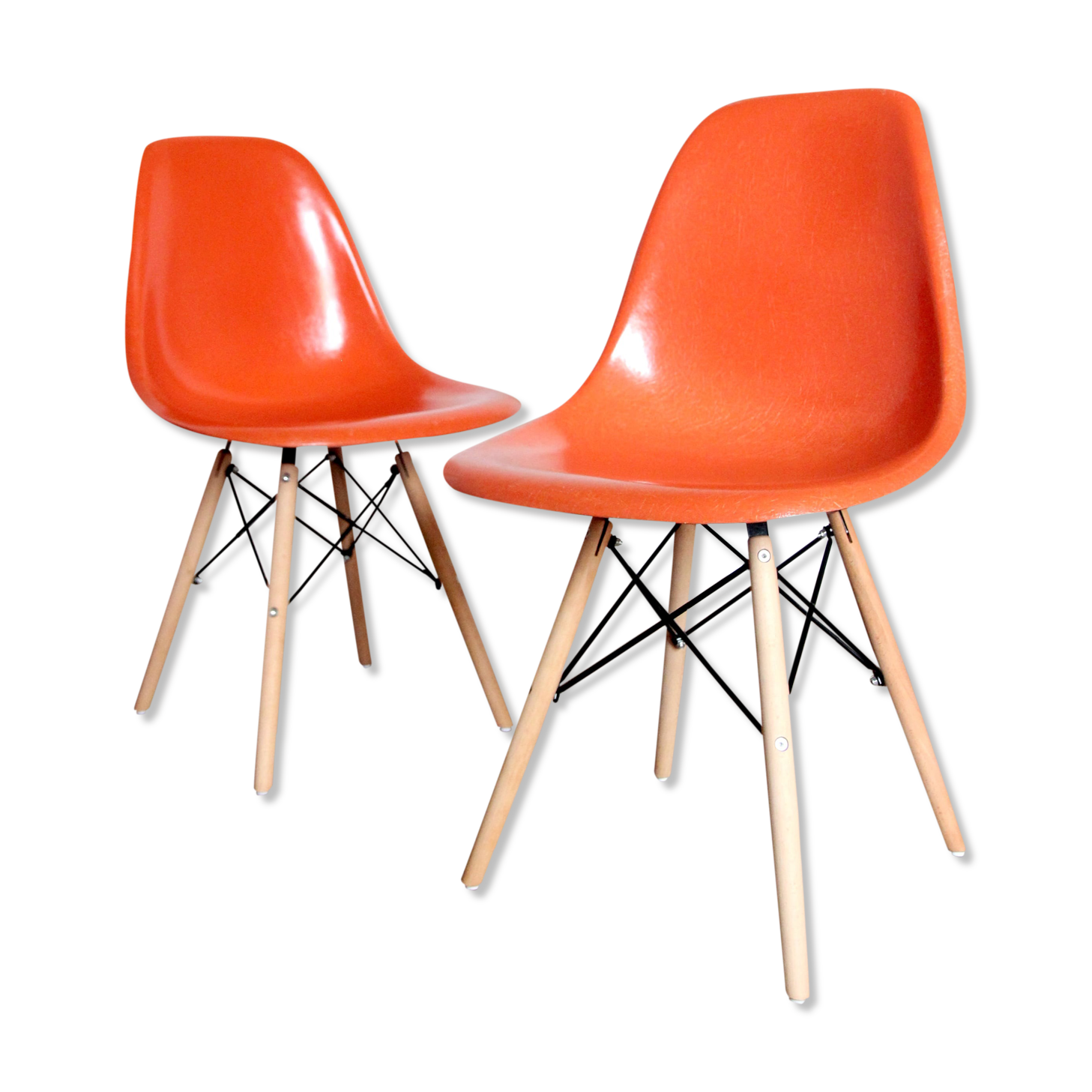 Pair of DSW Orange Chairs by Charles and Ray Eames for Herman Miller