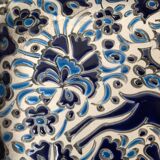 Vintage handmade blue ceramic ashtray with deer and flower ornament from Rodos Ceramics.