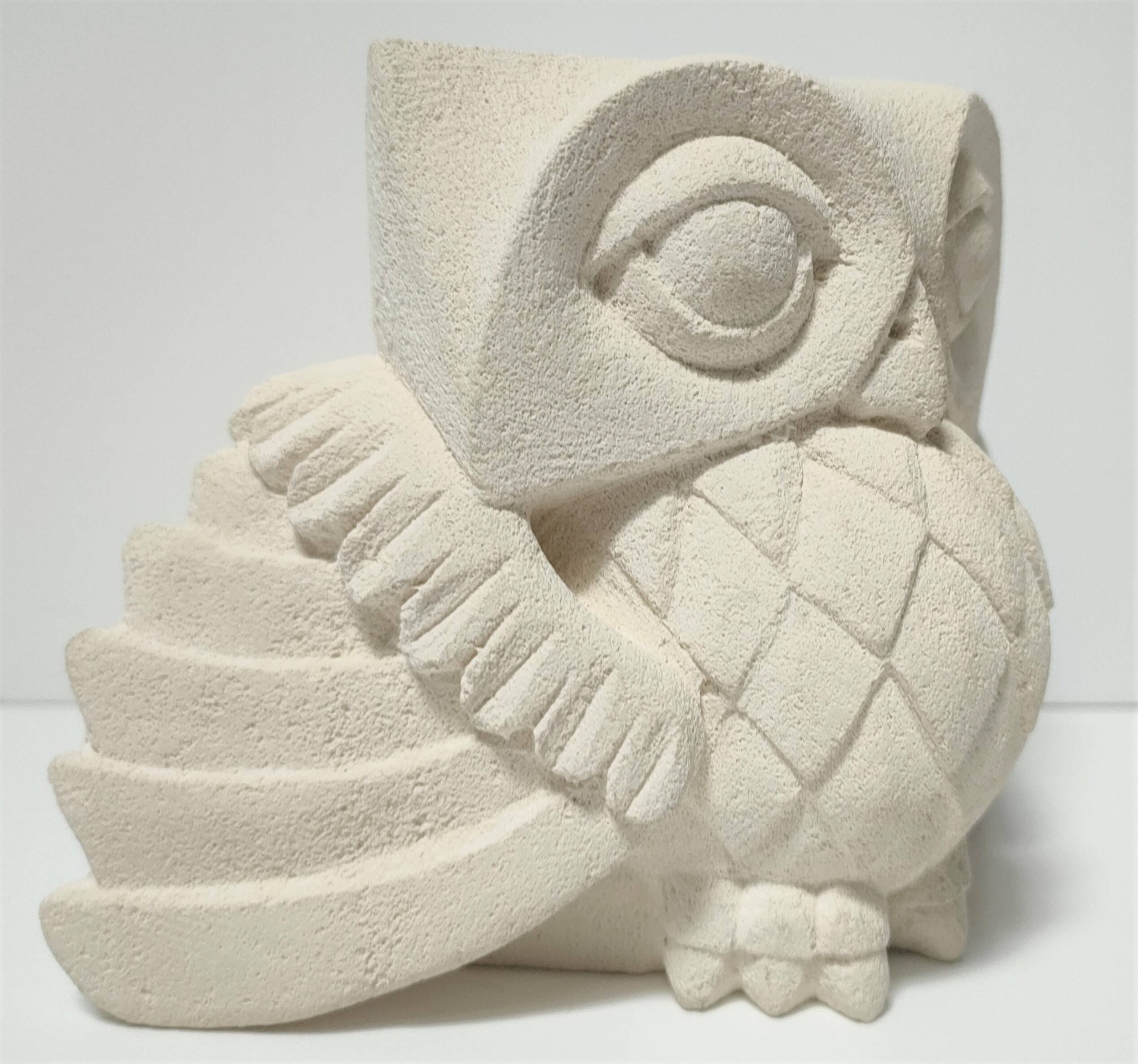Signed stone owl sculpture