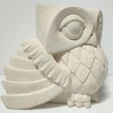 Signed stone owl sculpture