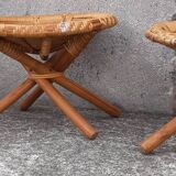 Low wicker and rattan stools, 1970s. (Set of 3)