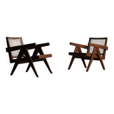 Pierre Jeanneret lounge chairs PJ-SI-29-A in teak and cane, 1950s