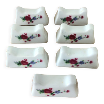 7 vintage porcelain knife holders floral decoration