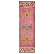 Vintage Turkish Hand-Knotted Wool Cotton Pink Runner Rug 90x298