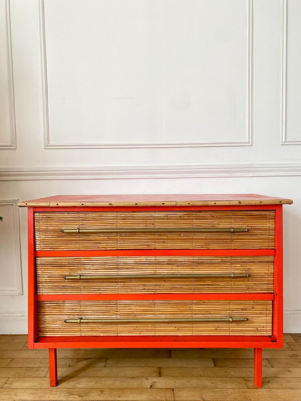 Commode en bambou et rotin vintage