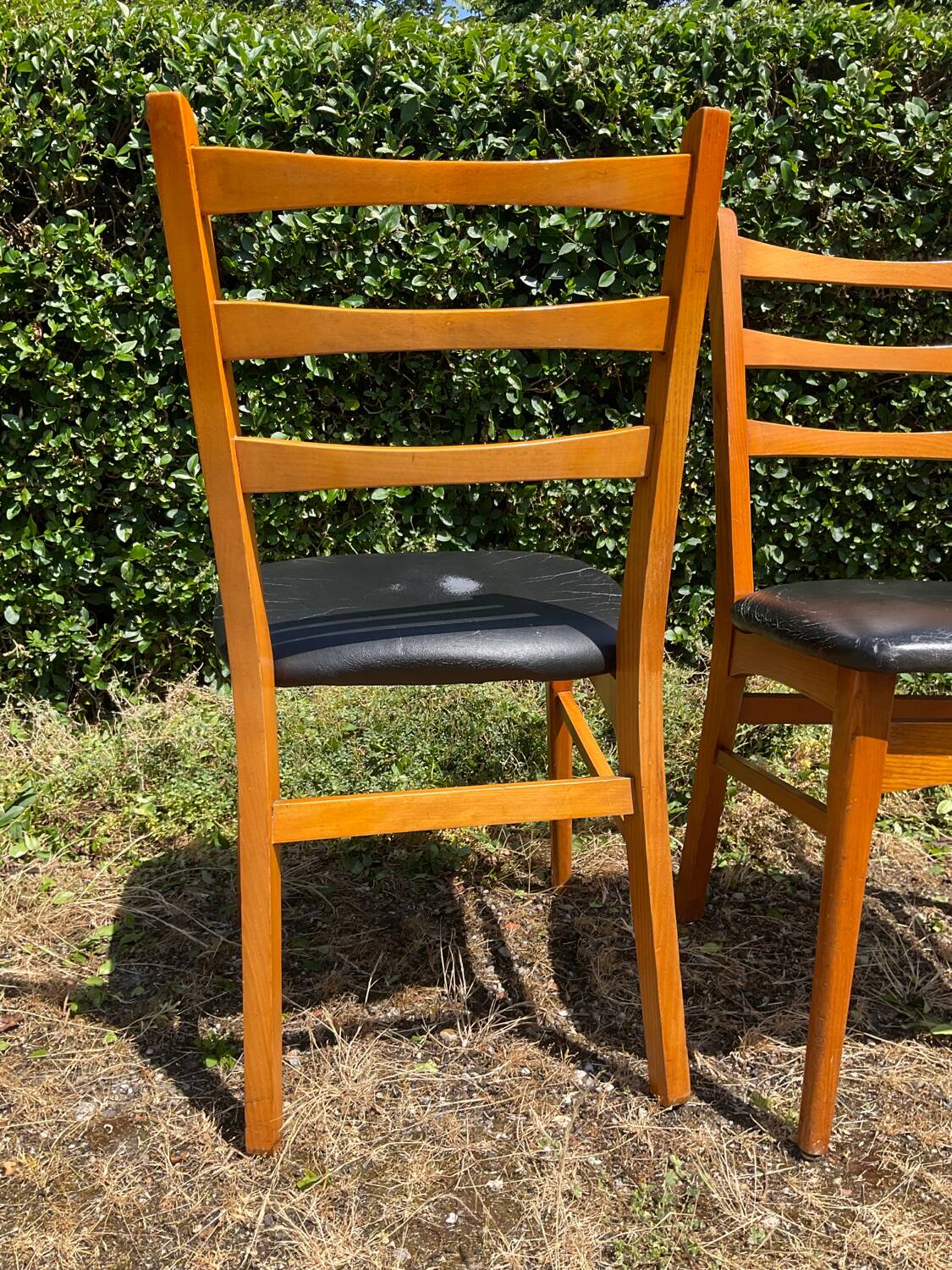 Pair of vintage solid beech chairs from the 60s and 70s